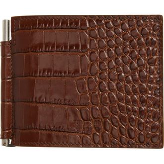Tom Ford Croc Embossed Leather Bifold Wallet in Caramel at Nordstrom