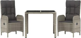 vidaXL Vidaxl - Set Comedor De Jard&iacute;n 3 Piezas Con Cojines Rat&aacute;n Sint&eacute;tico Gris