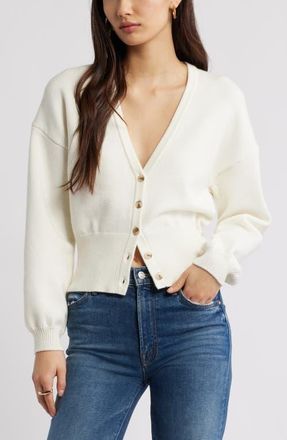 Open Edit Rib Waist Cardigan in Ivory at Nordstrom, Size Xx-Small