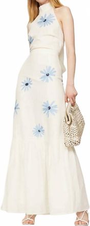 Something Navy Embroidered Tiered Maxi Skirt In White Combo