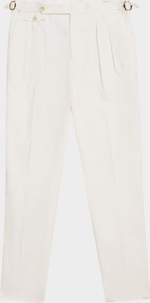Brunello Cucinelli Men & apos;s Cotton Pleated Trousers with Waist Tabs