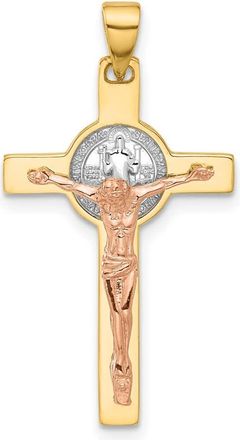 Diamond2Deal 14k Two-tone Gold with White Rhodium Crucifix and St Benedict Pendant