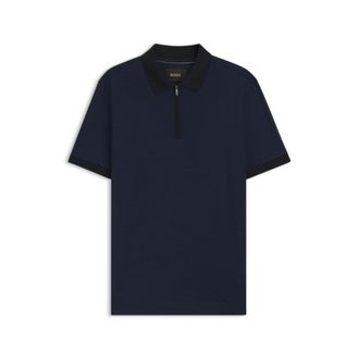 BOSS Regular-fit polo shirt in wool with zipper placket