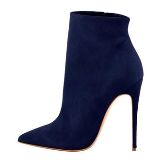 elashe Women High Heel Boots | 12CM Pointy Toe Stilettos Suede Zip Ankle Boots | Ladies high ankle booties Navy EU37
