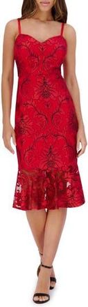 Siena My Balconia Embroidered Mesh Mid Dress in Red/Black at Nordstrom Rack, Size 10