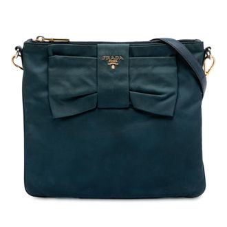 Prada Pre-owned Womens Tessuto Fiocco Bow Crossbody - Teal Textile - One Size