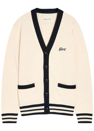 GANT Logo-embroidered Cotton-knit Cardigan - Cream - XL