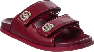 Gucci Crystal Double G Leather Sandal