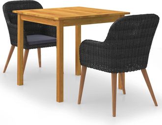 vidaXL Juego De Comedor Para Jard&iacute;n 3 Piezas Negro Vidaxl