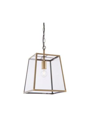 Netlighting Hurst Single Pendant Light Matt Antique Brass Plate Clear Glass in Gold