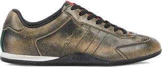 Gucci distressed web-stripe sneakers - Brown