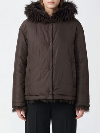 Yves Salomon Giacca corta reversibile in shearling e pelle con cappuccio