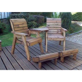 Charles Taylor Trading Charles Taylor - Deluxe Wooden Angled 2 x Chair Seat Lounger & Footstool Set