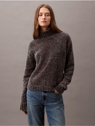 Calvin Klein Jeans Calvin Klein Womens Chenille Relaxed Turtleneck Sweater - Grey - XS