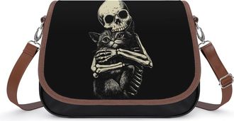 Generic Skeleton Hugging Cat Crossbody Bag Womens Handbag PU Message Bags Shoulder Purse with Adjustable Strap