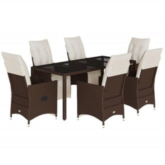 vidaXL Set De Mesa Y Sillas Jard&iacute;n 7 Pzas Con Cojines Rat&aacute;n Pe Marr&oacute;n Vidaxl