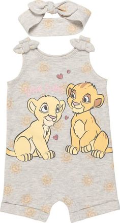 Disney Lion King Simba Baby Girls 2-Piece Sleeveless Romper and Headband Set in Simba Nala Oatmeal at Nordstrom, Size 0-3M