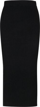 Max Mara Zwarte Geribbelde Gebreide Hoge Taille Rok - Dames - Midirokken - Zwart - L - Katoen - Rokken