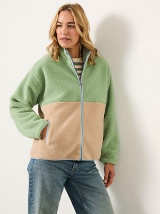 Fat Face FatFace Green Colour Block Zip Through Fleece