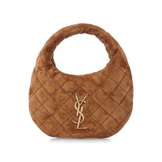 Saint Laurent Icarino Quilted Suede Bag Cognac Calf Skin Tote