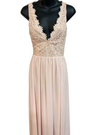 Maniju Lace Bodice Chiffon Long Dress In Blush
