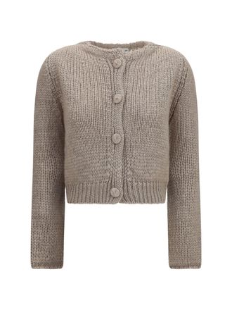 Forte_Forte Womens Chunky Knit Cardigan Almond Silk Sweater