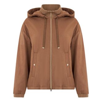 Herno Hoodies & sweatvesten, Dames, Bruin, L, Polyester, Hooded Jacket with Knitted Inserts
