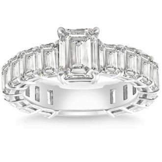 Pompeii3 VS 7 1/2Ct Emerald Cut Diamond Engagement Ring 3/4 Eternity 14k Gold Lab Grown