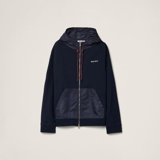 Miu Miu Cotton Fleece Zipper Hoodie, Woman, Navy, Size XXL
