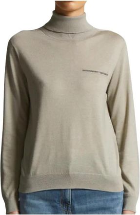 PESERICO Fijngebreide Kasjmier-Zijde Coltrui - Dames - Cashmere truien - Groen - M - Kasjmier - Truien & Vesten