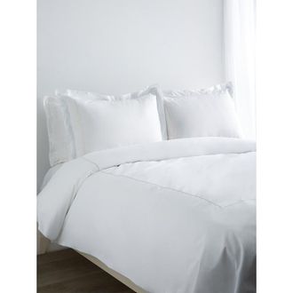 Melange Home Marrow Stripe Cotton Percale Duvet Set in Ivory/white at Nordstrom Rack, Size Full/queen