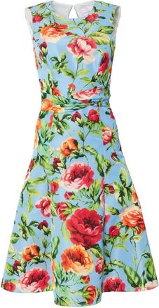 Carolina Herrera rose-print twist-detail flared dress - women - Nylon - 2 - Blue