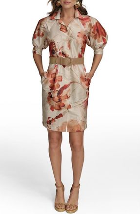 DKNY Floral Print Shirtdress in Cinnamon Multi at Nordstrom, Size 10