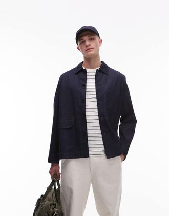 Arket relaxed fit minimal denim jacket in clean dark wash blue