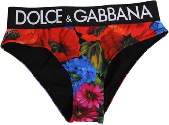 Dolce & Gabbana Black Floral Print High Waist Panty Womens Underwear