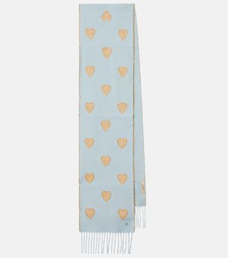Valentino Heart fringed wool-blend scarf