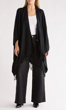 La Fiorentina Fringe Trim Ruana in Black at Nordstrom Rack
