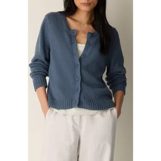 Eileen Fisher Organic Cotton Crewneck Cardigan in Coldspring at Nordstrom, Size Xx-Small