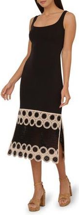 Adrianna Papell Crochet Detail Midi Sheath Dress in Black/ecru at Nordstrom Rack, Size 14
