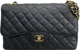 Chanel Black Caviar Leather Jumbo Double Flap Bag