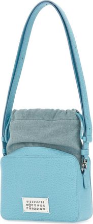 Maison Margiela Womens Leather And Fabric Bucket Shoulder Bag Blue Excterior Bovine