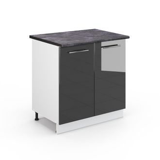 Vicco Armario Bajo Para Fregadero Fame-line, Antracita Alto Brillo, 80 Cm Con Estante, Et Antracita Vicco