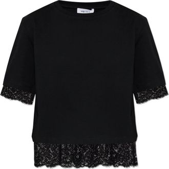 Alexander McQueen Tops, Dames, Zwart, XS, Katoen, T-shirt met kanten details
