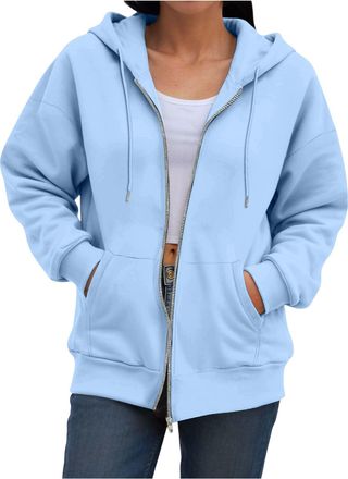 Generic Zipped Hoodies for Women UK - Oversized Zip Up Hoodie Women Casual Fall Winter Long Sleeve Trendy Sweatshirts with Pockets, 2025 Fashion Casual Y2K Ja