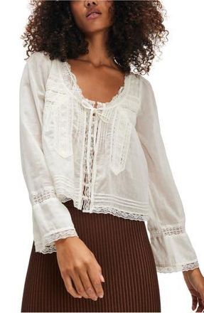 Free People Evermore Lace Inset Semisheer Cotton Top in Ivory at Nordstrom Rack, Size X-Large