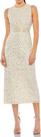 Mac Duggal Geometric Embellished Sleeveless A Line Dress in Nude Silver at Nordstrom, Size 14