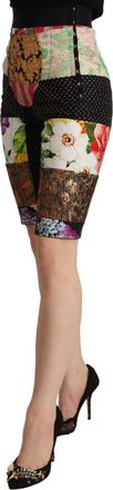 Dolce & Gabbana Womens Multicolor Patchwork High Waist Cropped Pants Cotton Silk