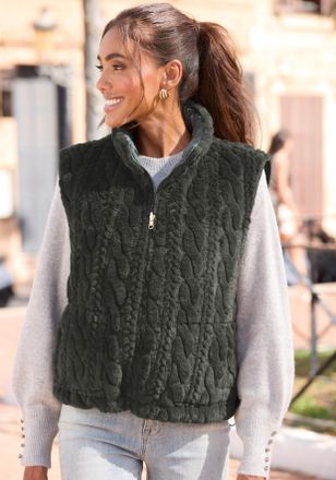 Lascana Wendeweste LASCANA, Damen, Gr. 34, blau (dunkelgr&uuml;n), Web, Obermaterial: 100% Polyester, unifarben, figurumspielend h&uuml;ftlang, ohne Ausschnitt, Westen 