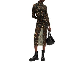 AllSaints Tia Dress Womens Dress Kateri Hazel Brown : UK 14 (US Womens 10), Elastane/Polyester