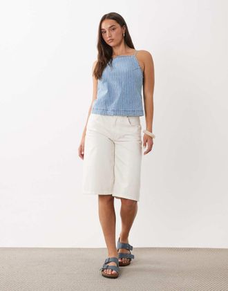 Abercrombie & Fitch Canottiera in denim blu a righe con laccetti sul retro in coordinato
